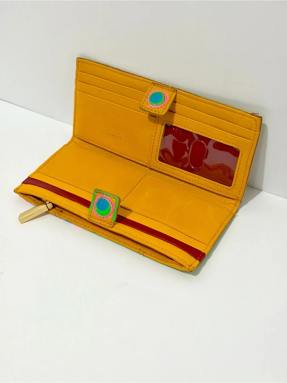 HAMMITT 110 North In Tangerine/Brushed Gold Hammered Rivets Hand Painted Wallet